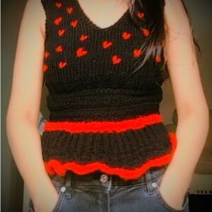 Black & Red Knit Peplum Tank Top